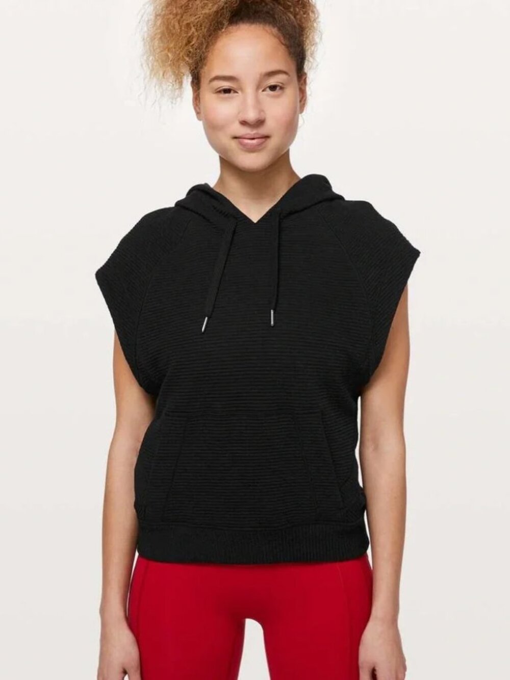 Lululemon Sleeveless Tank Hoodie Sweatshirt Ribbed Knit Black 8